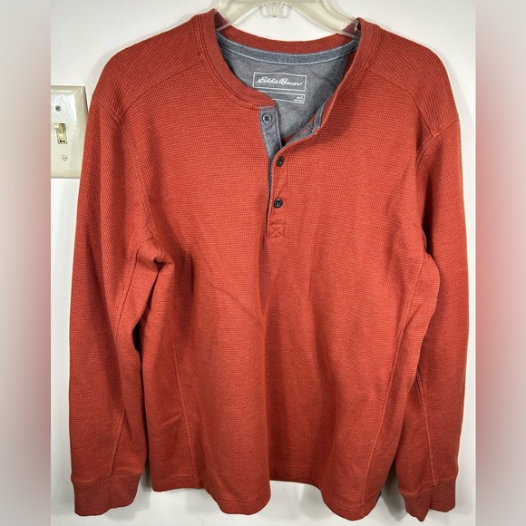Eddie Bauer Men’s Henley Thermal Shirt L Gorpcore Outdoors Logo Y2K Hiking Fall - Picture 1 of 11